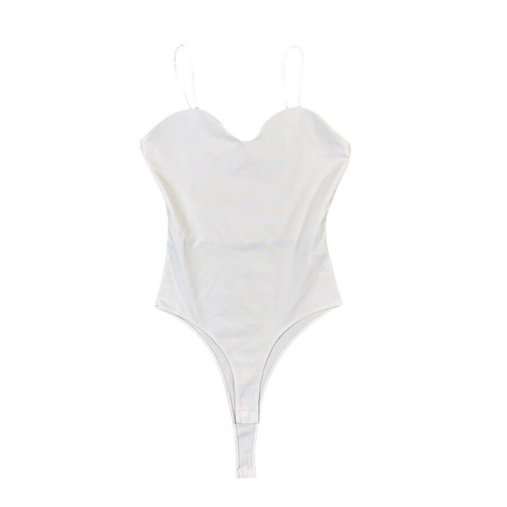 Primark Rita Ora White Sweetheart Neckline Spaghetti Strap Thong Bodysuit Small